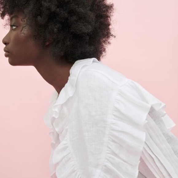 Zara linen blouse with Peter Pan collar nwt - Picture 6 of 8